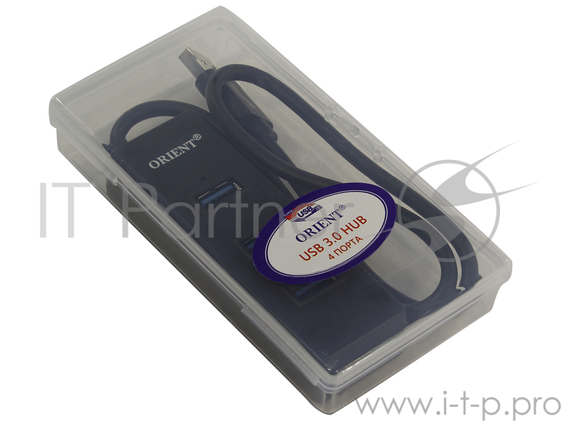 Контроллер ORIENT BC-304 USB 3.0 HUB 4 Ports, 3xUSB сверху, 1xUSB с торца, черный