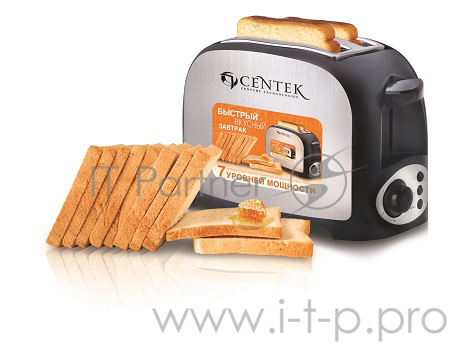 Тостер Centek СТ-1421 (черный) 750 Вт, 7 уровней, стальной теплоизолир. корпус, подогревотменаразморозка
