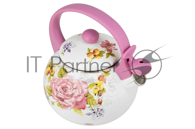 LR00-20 чайник LARA (эмаль) PINK 2.5л, индукционное дно, свисток, автоподъем крышки