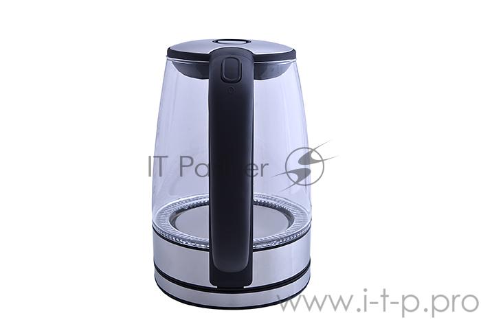 Чайник Centek CT-0030 черный стекло 1.7л, 2200Вт, внутр. LED подсветка,защита от вкл б/воды