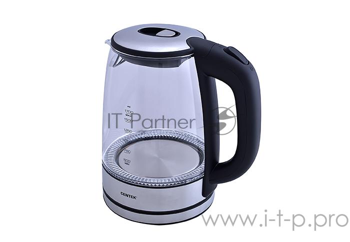 Чайник Centek CT-0030 черный стекло 1.7л, 2200Вт, внутр. LED подсветка,защита от вкл б/воды