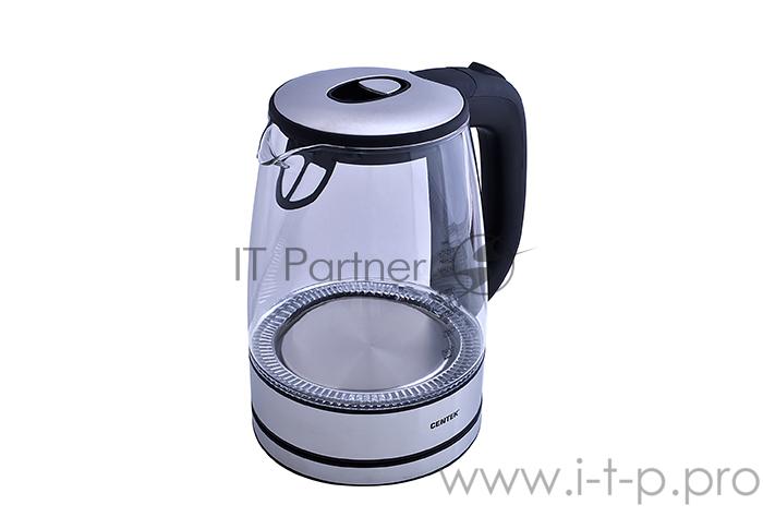Чайник Centek CT-0030 черный стекло 1.7л, 2200Вт, внутр. LED подсветка,защита от вкл б/воды