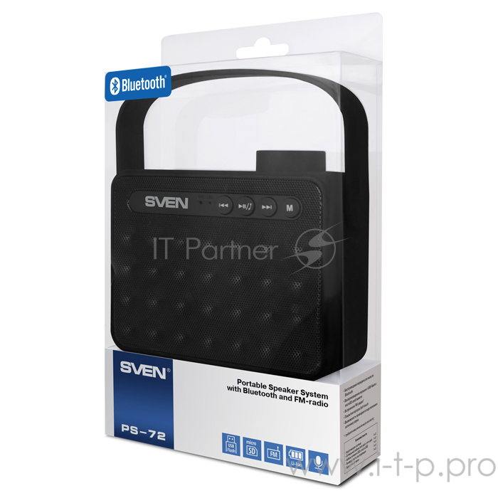 Колонки SVEN PS -72, фиолетовый (6 Вт, Bluetooth, FM, USB, microSD, ручка)