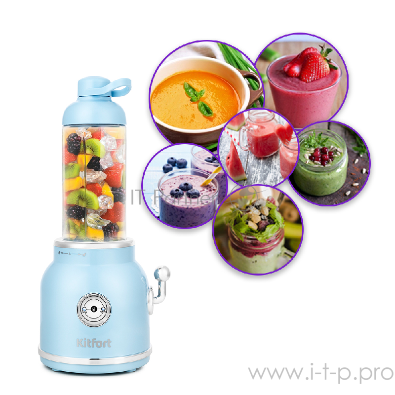 Блендер Kitfort Мощность: 250 Вт.Емкость чаши: 0,5 л,голубой.