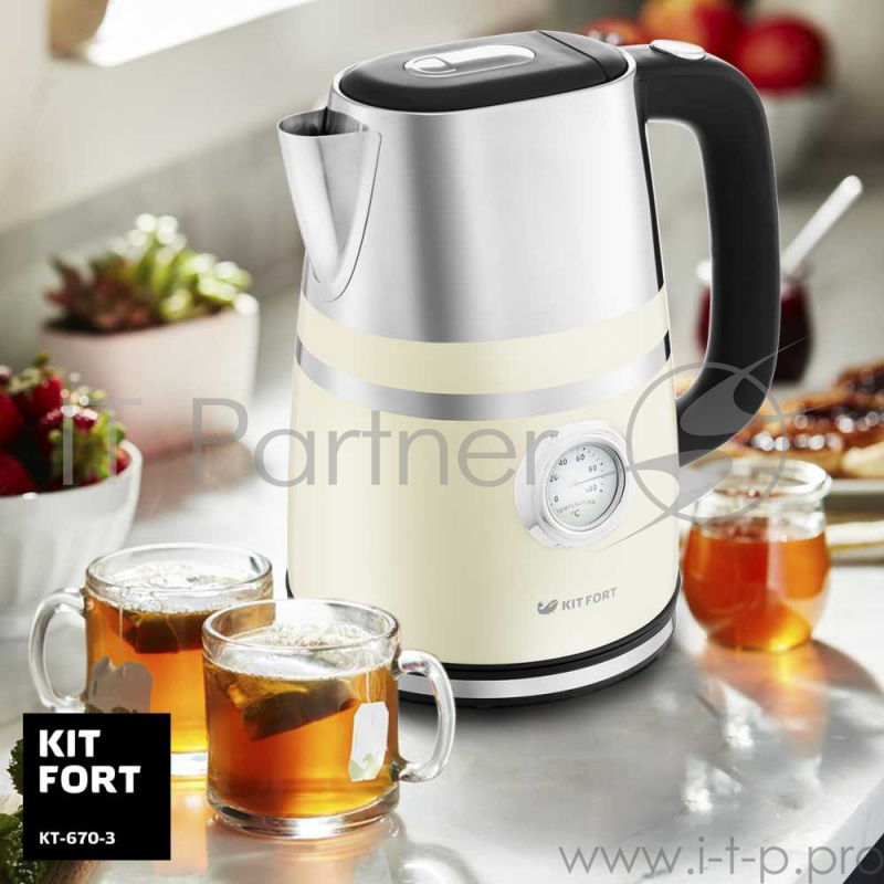 Чайник электрический Kitfort КТ-670-3 1.7л. 2200Вт бежевый (корпус: металл)