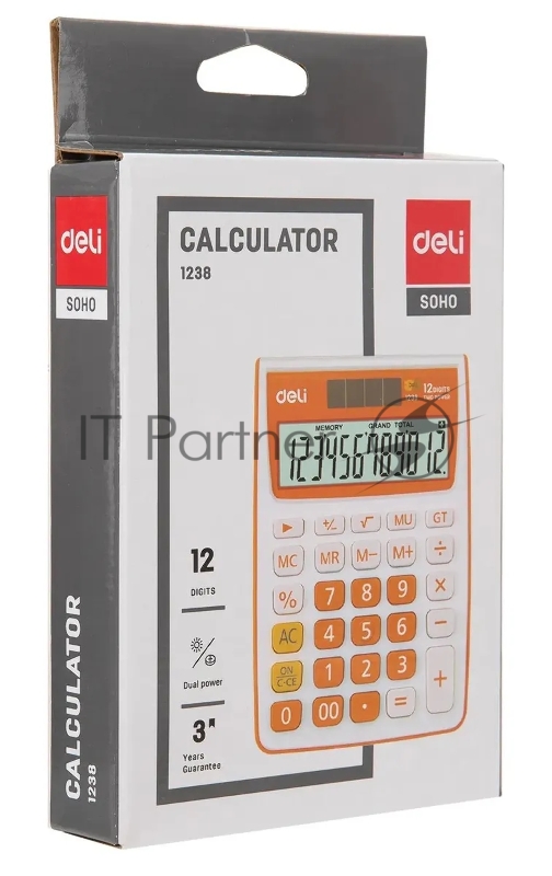 Калькулятор настольный Deli E1238/OR оранжевый 12-разр.