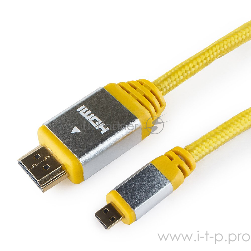 Кабель Konoos Кабель HDMI- microHDMI KCP-HDMIDny, 1м, v1.4, 19M/19M, алюмин. корпус, нейлоновая оплетка, желтый, позол.разъемы, коробка