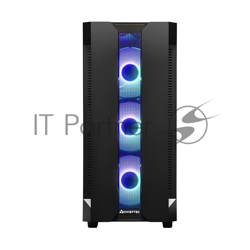 Корпус CHIEFTEC HUNTER GS-01B-OP без БП, боковая панель из закаленного стекла, 3xARGB LED 120мм вентилятора спереди, 1xARGB LED 120мм вентилятор сзади, черный, ATX