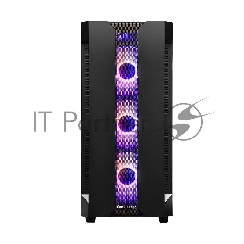Корпус CHIEFTEC HUNTER GS-01B-OP без БП, боковая панель из закаленного стекла, 3xARGB LED 120мм вентилятора спереди, 1xARGB LED 120мм вентилятор сзади, черный, ATX