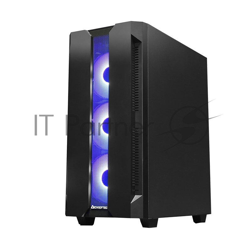 Корпус CHIEFTEC HUNTER GS-01B-OP без БП, боковая панель из закаленного стекла, 3xARGB LED 120мм вентилятора спереди, 1xARGB LED 120мм вентилятор сзади, черный, ATX