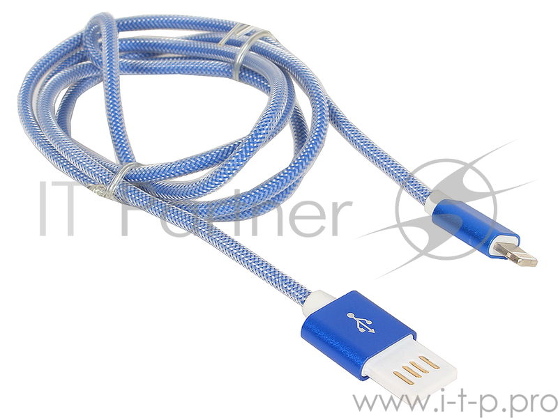 Кабель Gembird Кабель USB 2.0 Cablexpert CCB-ApUSBb1m, AM/Lightning 8P, 1м, армированная оплетка, разъемы синий металлик, блистер