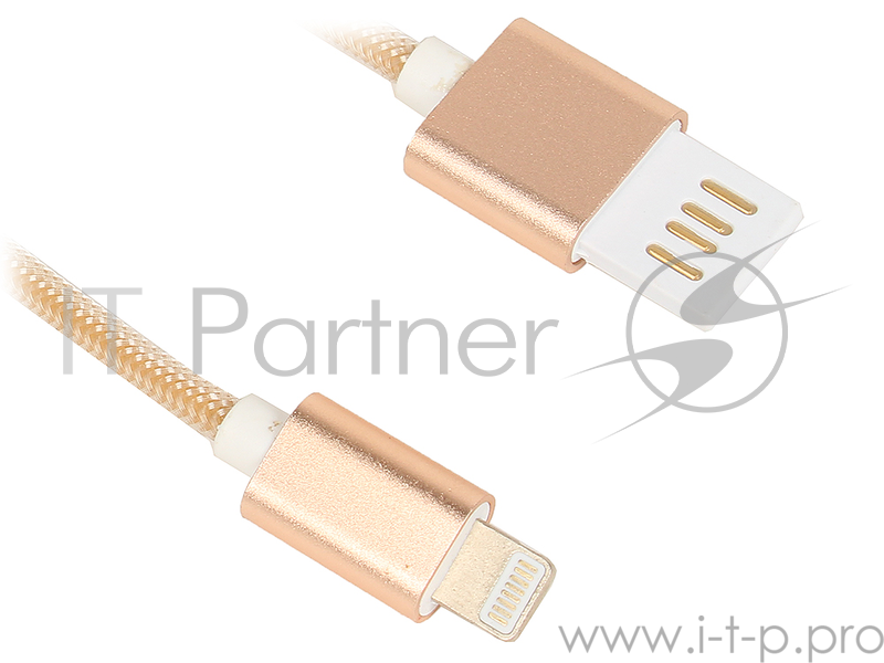 Кабель Gembird Кабель USB 2.0 Cablexpert CCB-ApUSBgd1m, AM/Lightning 8P, 1м, армированная оплетка, разъемы золотой металлик, блистер
