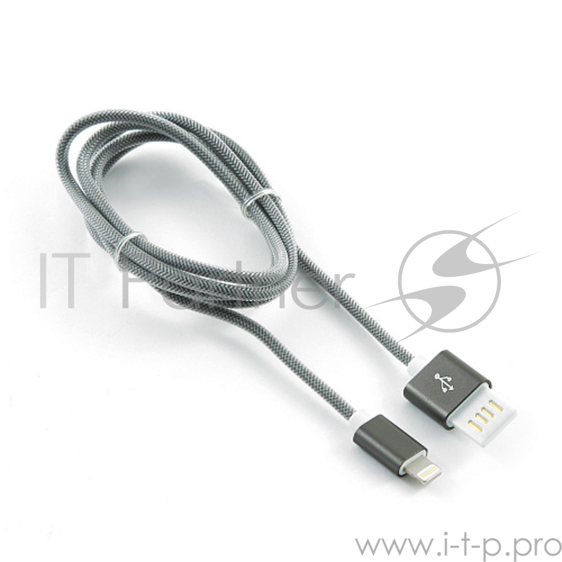 Кабель Gembird Кабель USB 2.0 Cablexpert CCB-ApUSBgy1m, AM/Lightning 8P, 1м, армированная оплетка, разъемы темно-серый металлик, блистер