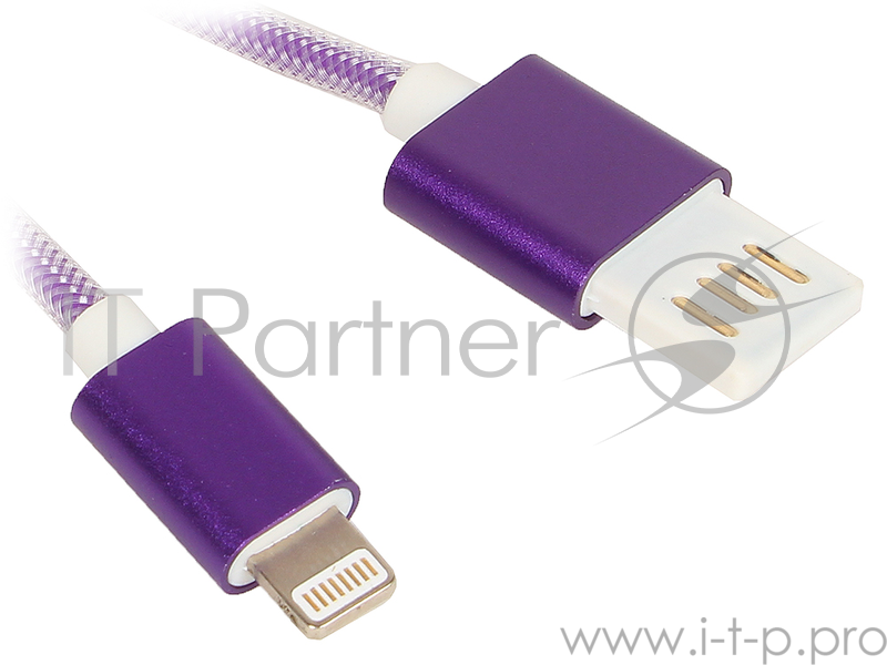 Кабель Gembird Кабель USB 2.0 Cablexpert CCB-ApUSBp1m, AM/Lightning 8P, 1м, армированная оплетка, разъемы фиолетовый металлик, блистер