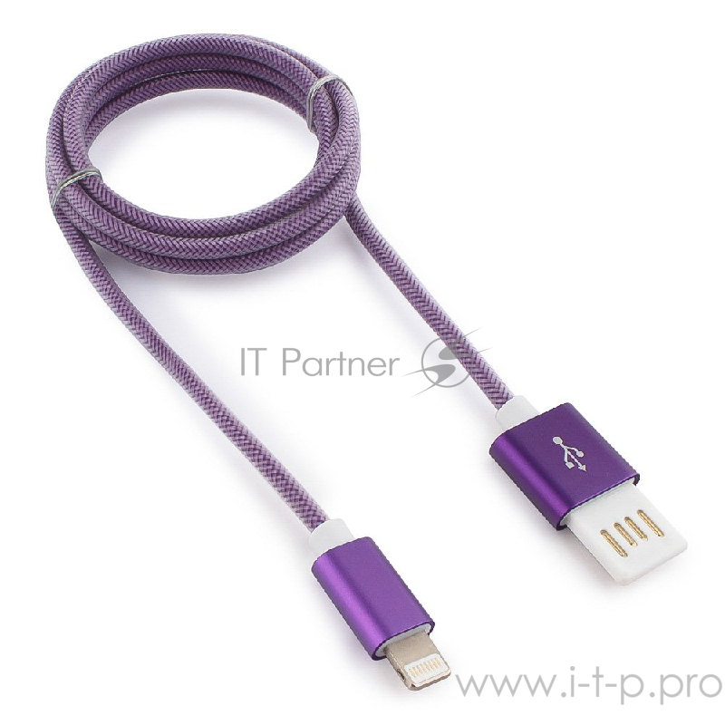 Кабель Gembird Кабель USB 2.0 Cablexpert CCB-ApUSBp1m, AM/Lightning 8P, 1м, армированная оплетка, разъемы фиолетовый металлик, блистер
