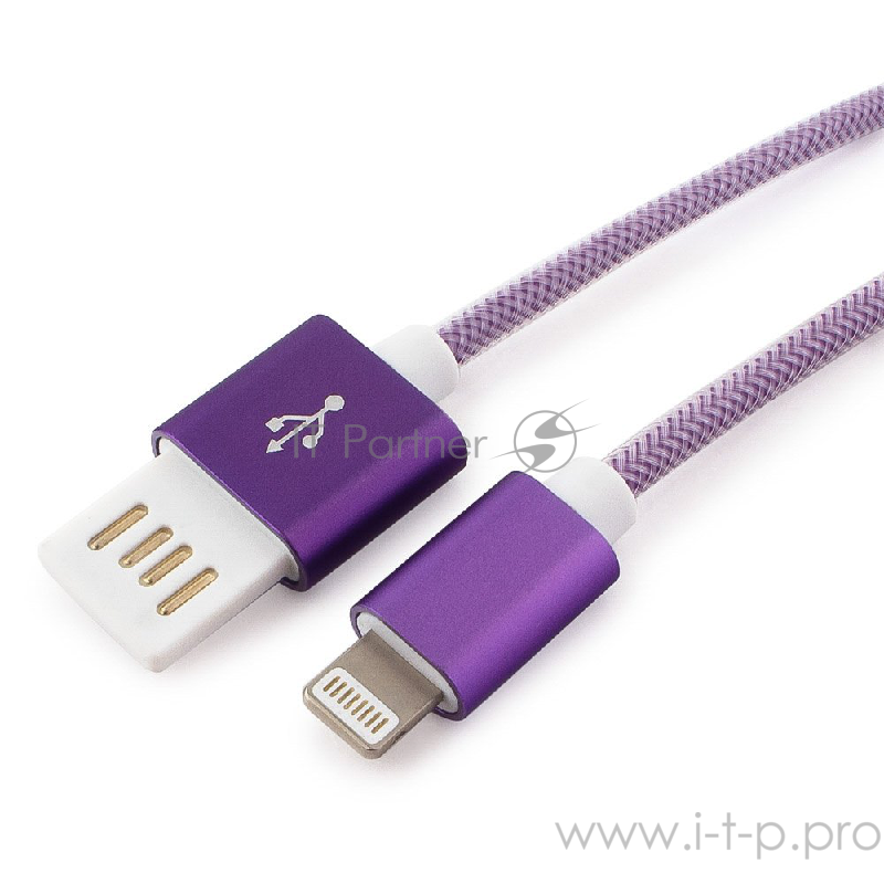Кабель Gembird Кабель USB 2.0 Cablexpert CCB-ApUSBp1m, AM/Lightning 8P, 1м, армированная оплетка, разъемы фиолетовый металлик, блистер