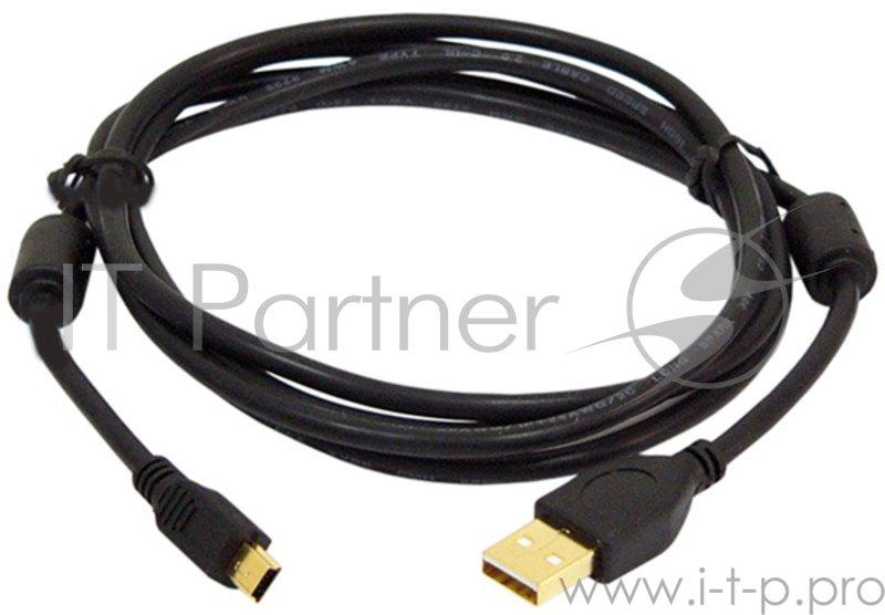 Кабель Konoos KC-USB2-AM5P-1.8, Кабель USB 2.0 Pro , AM/miniB 5P, 1.8м, черный, позол. разъемы., феррит. кольца, кор