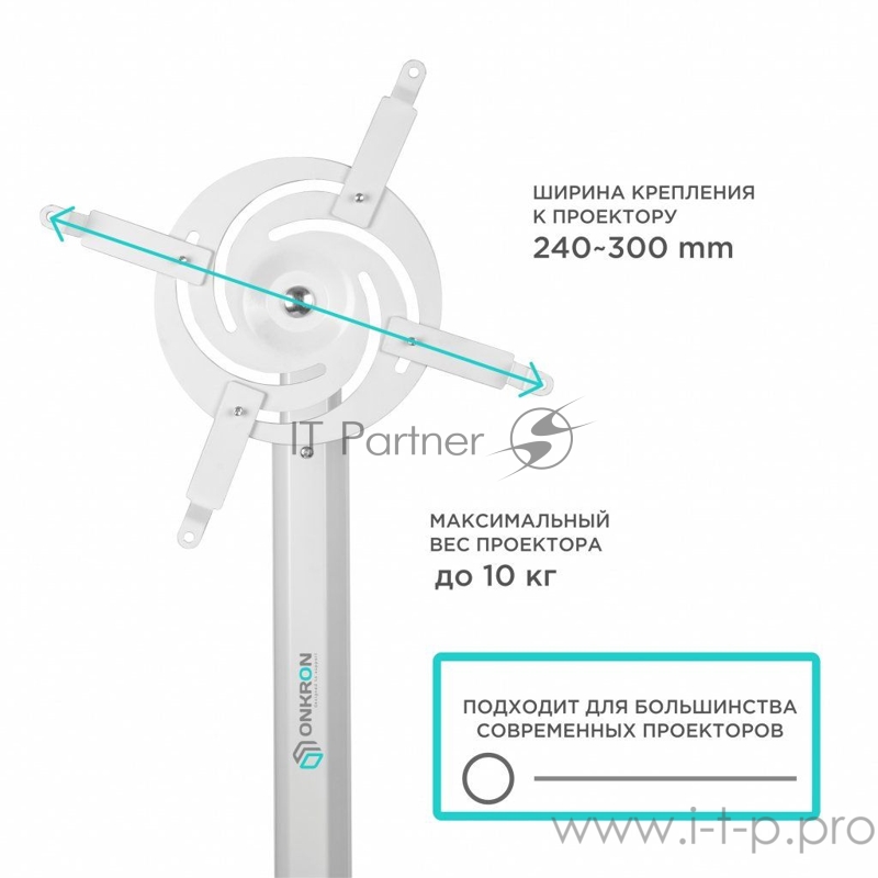 Кронштейн для проектора Onkron K3D белый макс.10кг настенный поворотно-выдвижной и наклонный