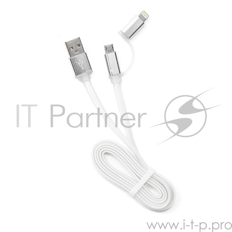 Кабель Gembird Кабель USB 2.0 Cablexpert CC-mAPUSB2w1m, AM/microBM 5P - iPhone lightning, 1м, комбо кабель, алюминиевые разъемы, белый, блистер
