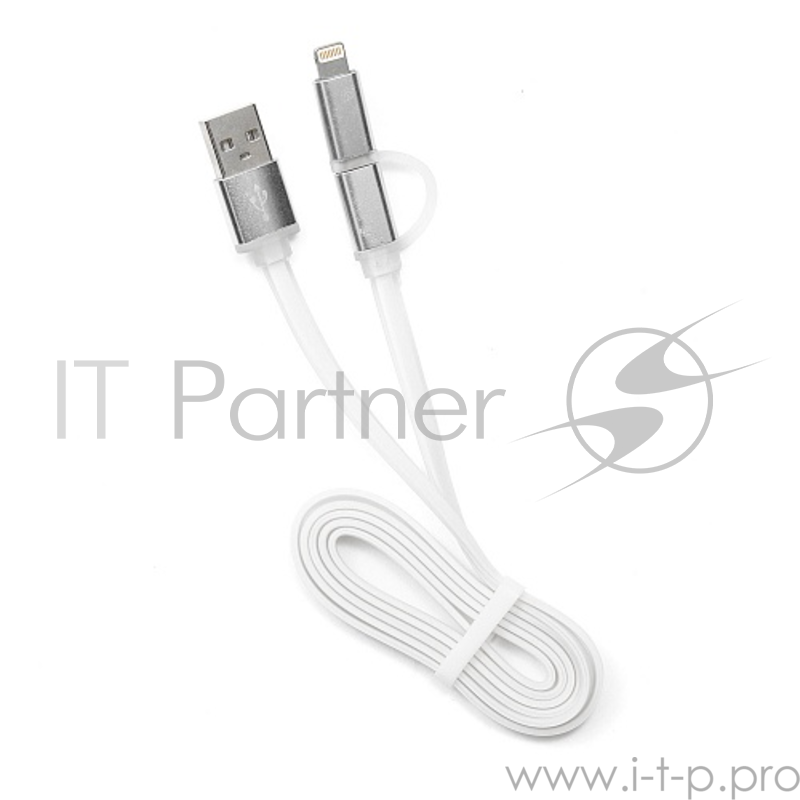 Кабель Gembird Кабель USB 2.0 Cablexpert CC-mAPUSB2w1m, AM/microBM 5P - iPhone lightning, 1м, комбо кабель, алюминиевые разъемы, белый, блистер
