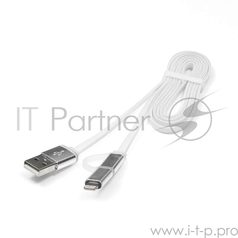 Кабель Gembird Кабель USB 2.0 Cablexpert CC-mAPUSB2w1m, AM/microBM 5P - iPhone lightning, 1м, комбо кабель, алюминиевые разъемы, белый, блистер