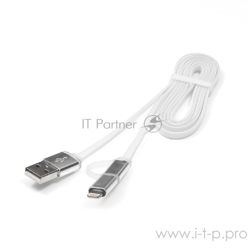 Кабель Gembird Кабель USB 2.0 Cablexpert CC-mAPUSB2w1m, AM/microBM 5P - iPhone lightning, 1м, комбо кабель, алюминиевые разъемы, белый, блистер