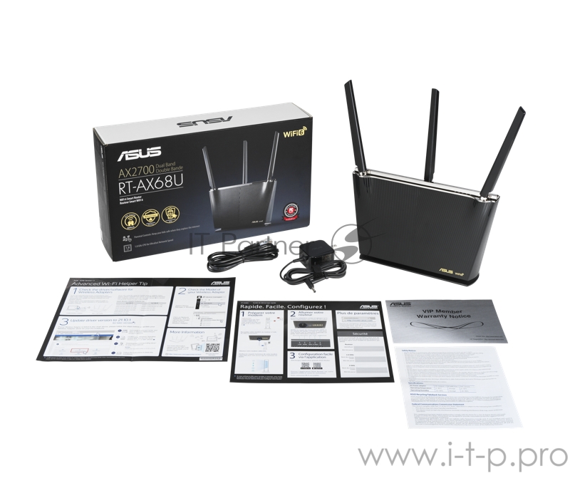 Роутер ASUS RT-AX68U// роутер 802.11a/b/g/n/ac, до 1300Mbps, 2,4 + 5 гГц, 3 антенны, USB 90IG05M0-MO3G00