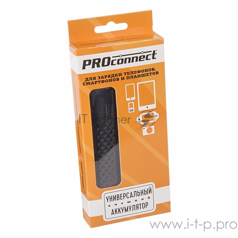 Портативное зарядное устройство Power Bank 2000 mAh c фонариком USB черное PROCONNECT