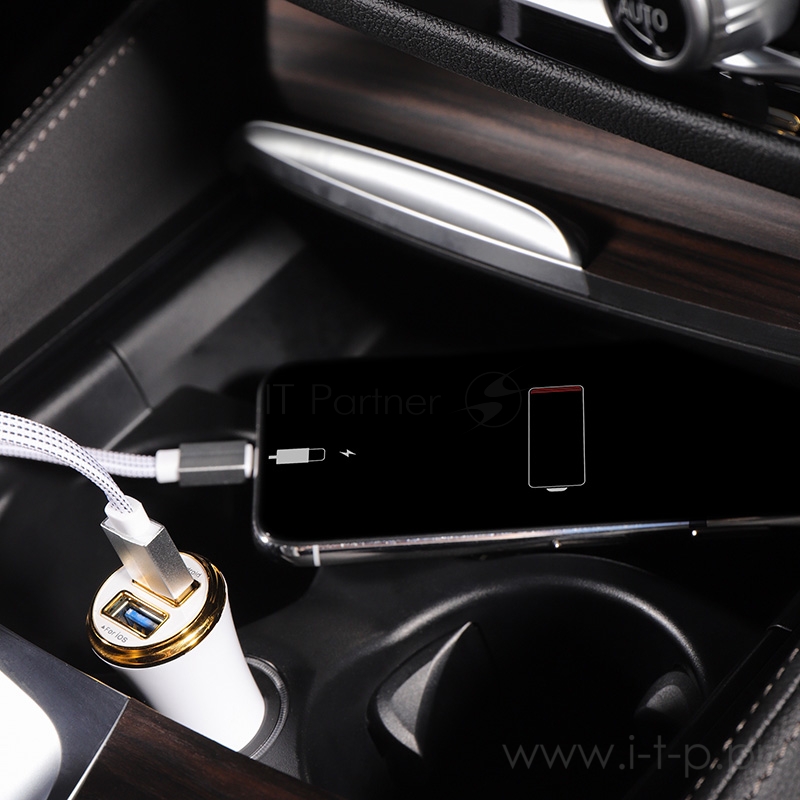 Автозарядка в прикуриватель 2хUSB с индикацией (АЗУ) (1000+2100 mA) белая REXANT