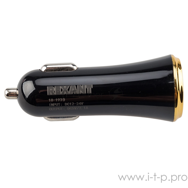 Автозарядка в прикуриватель 2хUSB с индикацией (АЗУ) (1000+2100 mA) черная REXANT