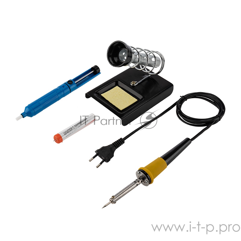 Набор для пайки REXANT №4 (паяльник 30 Вт, оловоотсос, подставка, припой, губка)