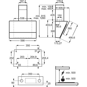Вытяжка ELECTROLUX LFV616Y / Декоративная вытяжка, 60 см., вертикальная (стекло), управление сенсор, цвет черный, H2H