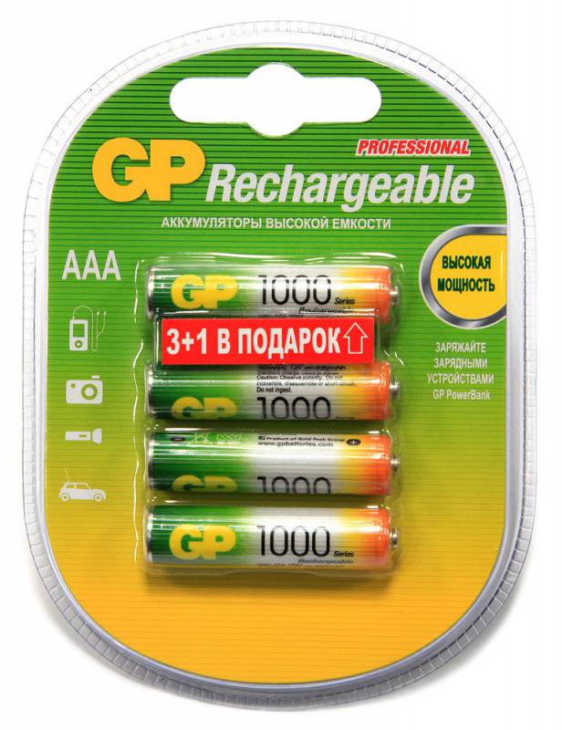 Аккумулятор GP 100AAAHC3/1 AAA NiMH 1000mAh (промо:3+1) (4шт)