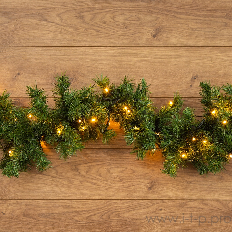 Еловый шлейф искуственный 2,7 м Теплое белое свечение 80 LED