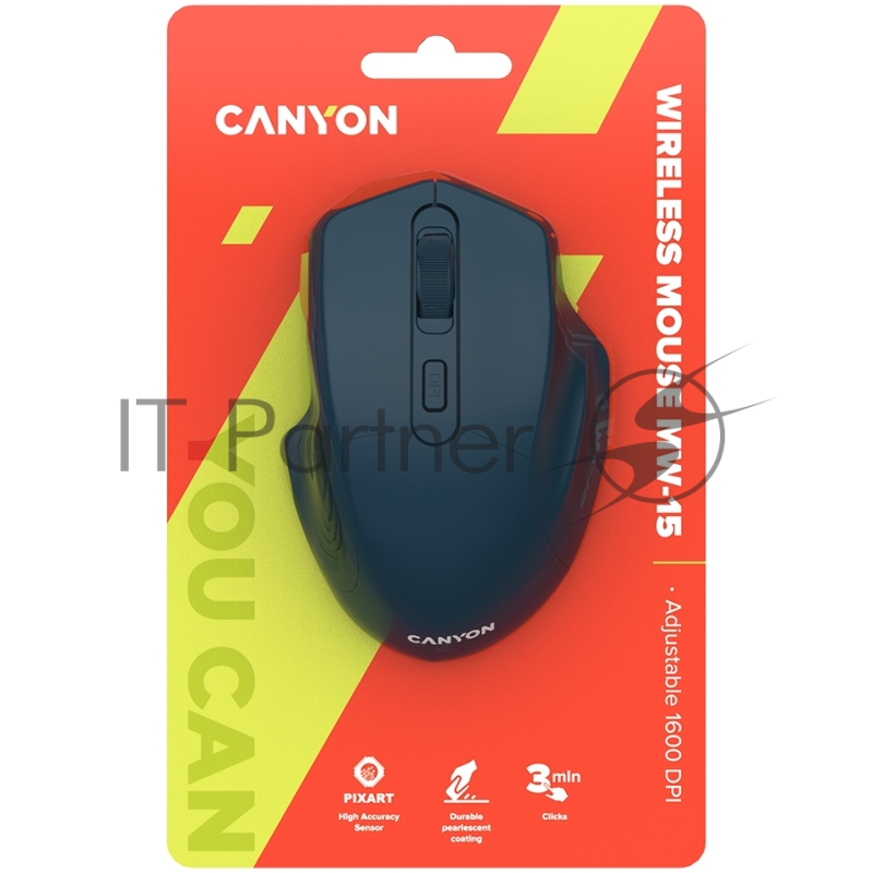 Мышь CANYON 2.4GHz Wireless Optical Mouse with 4 buttons, DPI 800/1200/1600, Dark Blue, 115*77*38mm, 0.064kg
