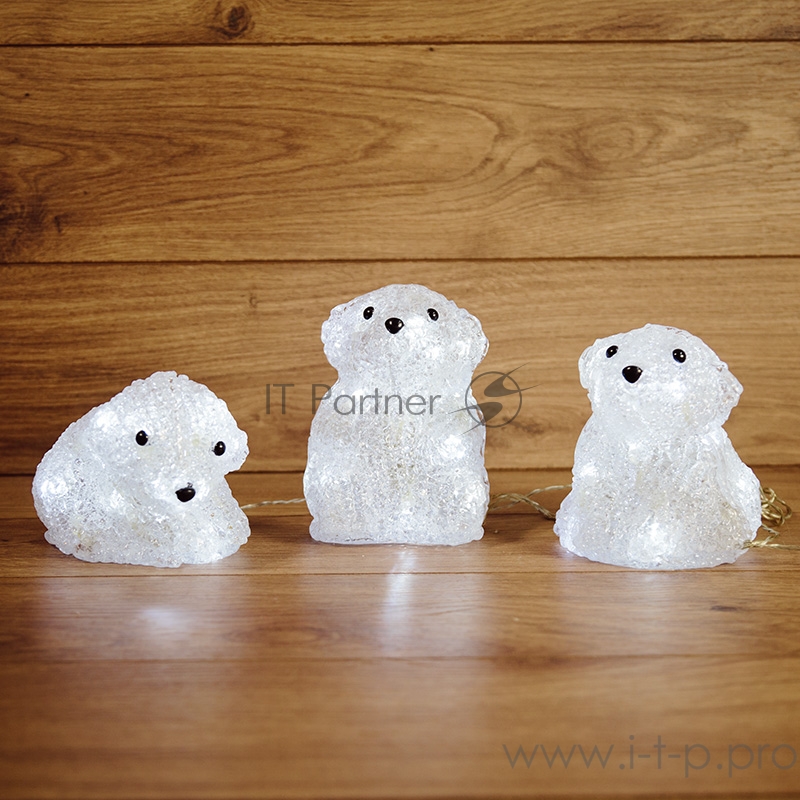 Акриловая светодиодная фигура Медвежата 3 шт, 20 см, 60 светодиодов, IP 20, понижающий трансформатор в комплекте, NEON-NIGHT