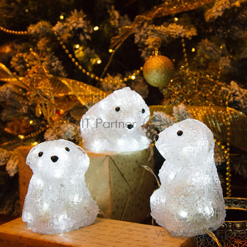 Акриловая светодиодная фигура Медвежата 3 шт, 20 см, 60 светодиодов, IP 20, понижающий трансформатор в комплекте, NEON-NIGHT