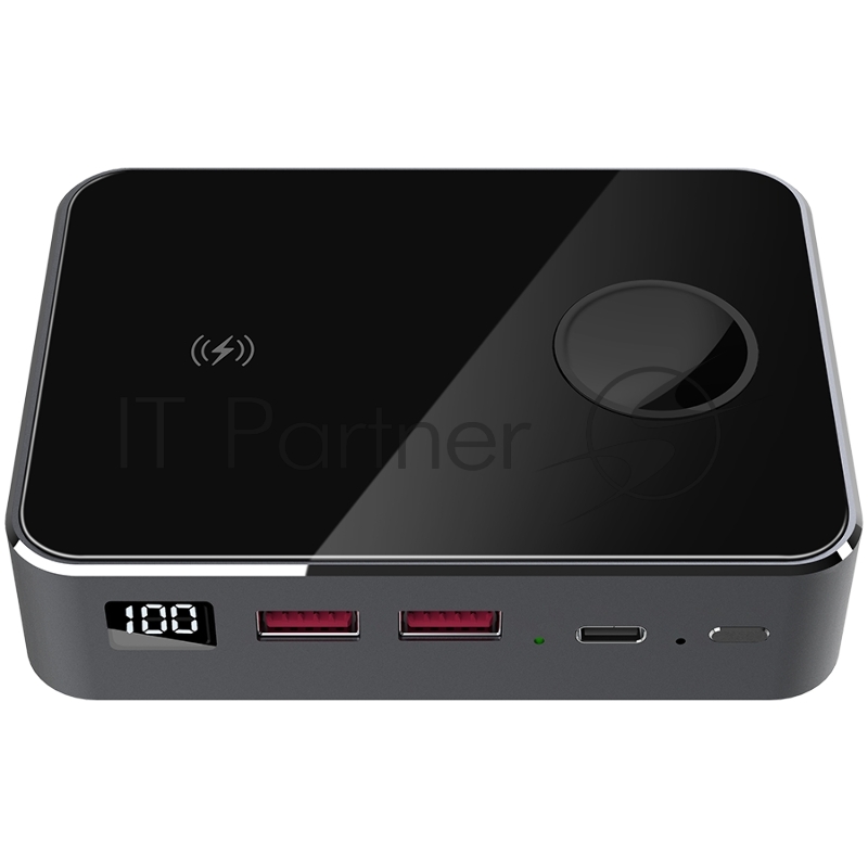 Аккумулятор внешний Prestigio Graphene PD PRO Watch, fast charging powerbank, 20000 mAh, 2*USB3.0 QC, 1*Type-C PD, wireless charger 10W, Apple Watch wireless charger 2,5W, LED indicator, leather case, cable type C-USB, 60W adapter, aluminium and temp