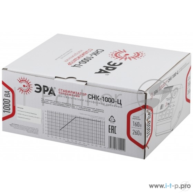ЭРА Стабилизаторы напряжения ЭРА Б0031072 СНК-1000-Ц Стабилизатор напр. компакт, ц.д., 160-260В/220В, 1000ВА