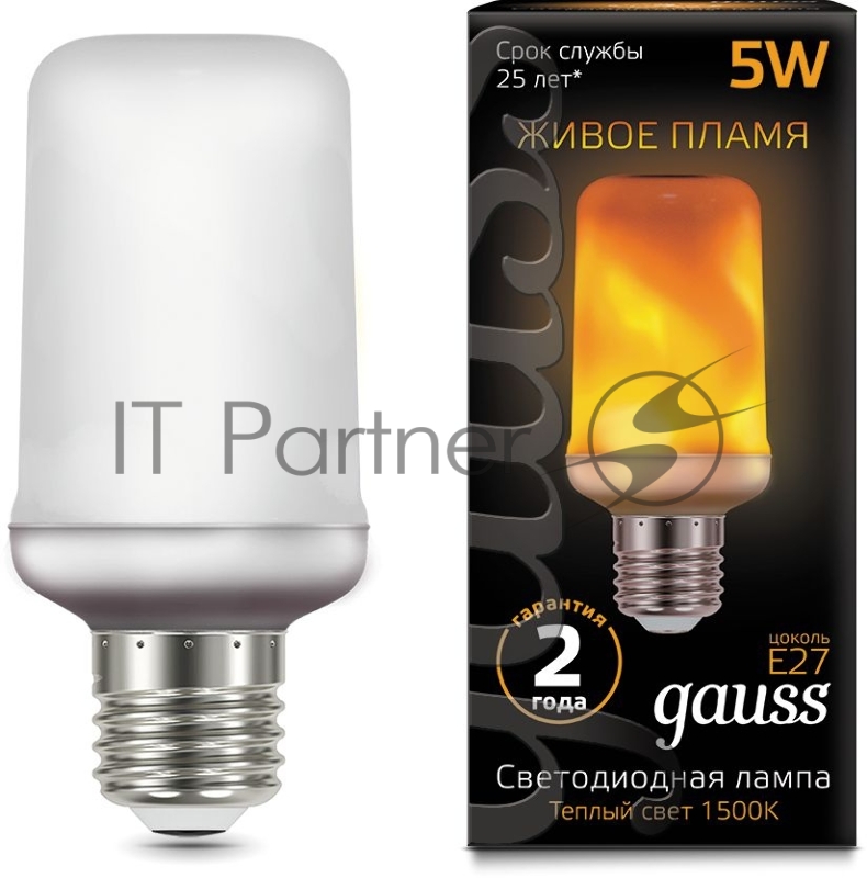 GAUSS 157402105 Светодиодная лампа LED T65 Flame 5W E27 20-80lm 1500K 1/10/100