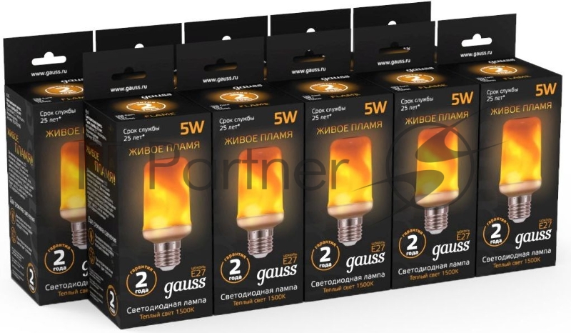 GAUSS 157402105 Светодиодная лампа LED T65 Flame 5W E27 20-80lm 1500K 1/10/100