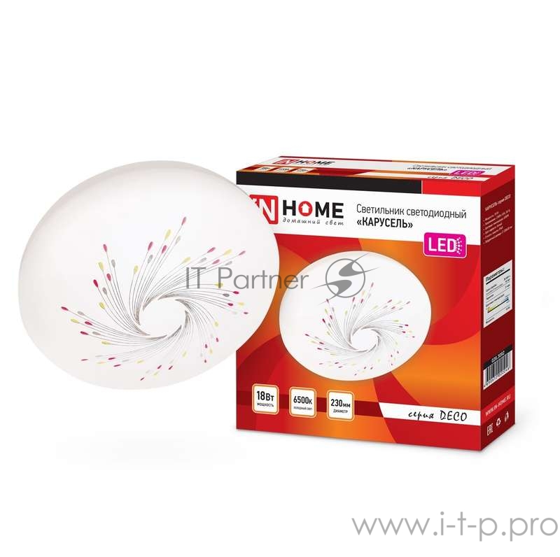 Светильник светодиодный DECO 18Вт 230В 6500К 1170лм 230мм КАРУСЕЛЬ IN HOME 4690612022246