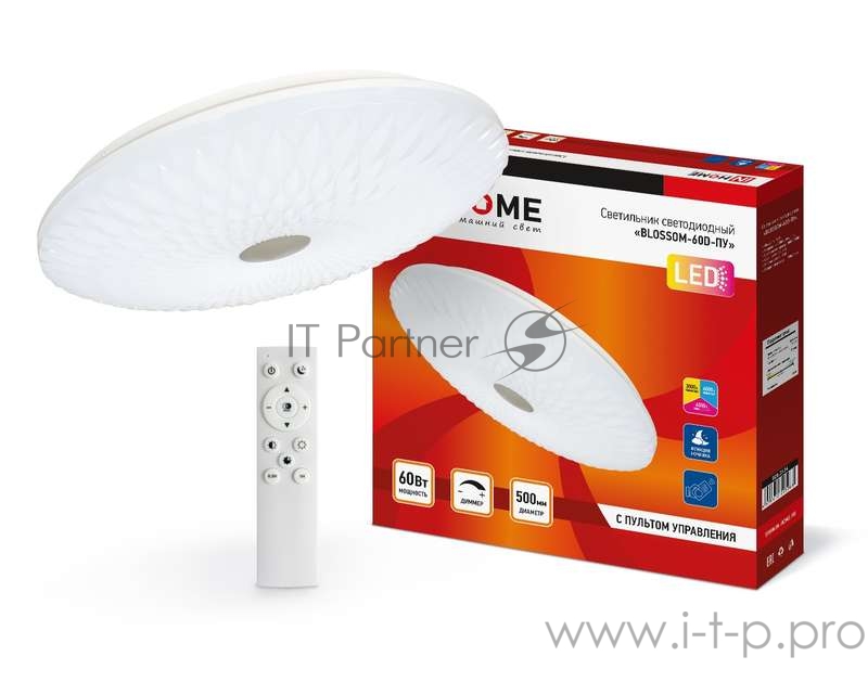 Светильник светодиодный BLOSSOM-60D-ПУ 60Вт 230В 3000-6500К 4800лм 500х85мм с пультом IN HOME 4690612025988