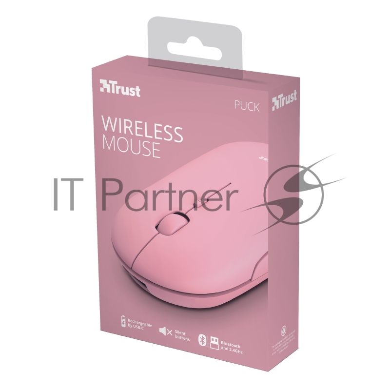 Мышь беспроводная Trust 24125 сверхтонкая аккумуляторная PUCK розовая