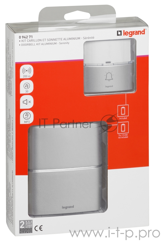 Звонок беспроводной - комплект Премиум - 30 рингтонов - дальность 200 м - цвет алюминий