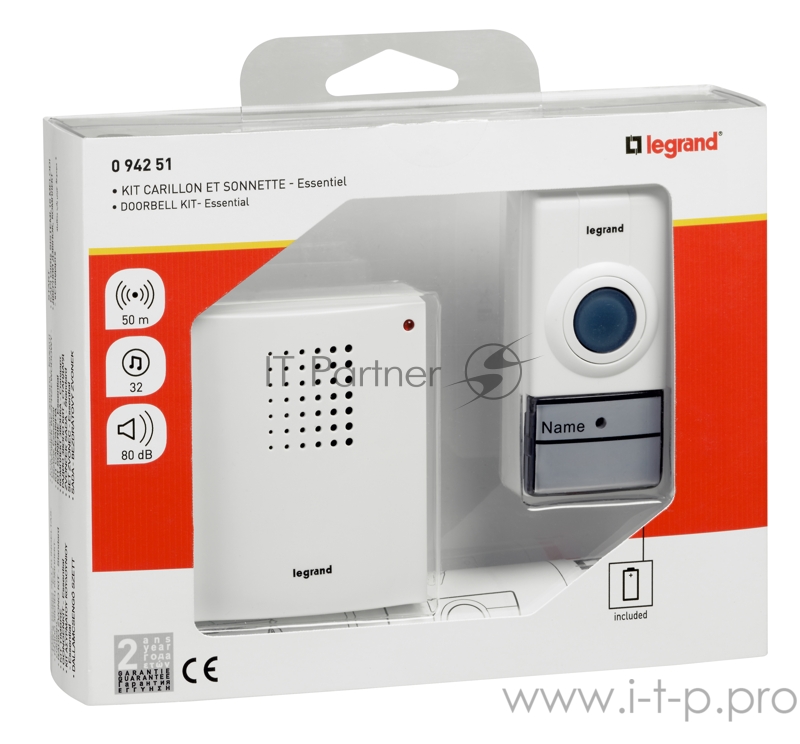 Звонок беспроводной - комплект Стандарт - 32 рингтона - дальность 50 м - цвет белый