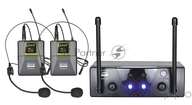 Радиосистема двухканальная c двумя поясными передатчиками и головными гарнитурами XLine MD-262A-B