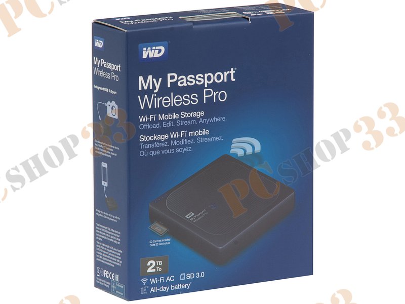 Внешний жесткий диск 2000ГБ 2.5 Western Digital My Passport Wireless Pro WDBP2P0020BBK, черный (USB3.0, WiFi)