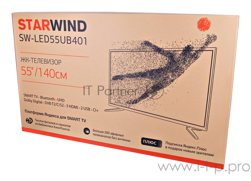 Телевизор LED Starwind 55 SW-LED55UB401 Яндекс.ТВ черный/Ultra HD/60Hz/DVB-T/DVB-T2/DVB-C/DVB TV (RUS)