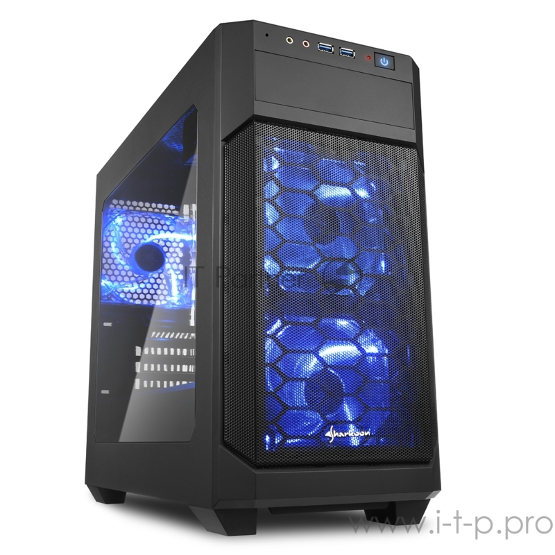 Sharkoon V1000 window Игровой корпус чёрный (Micro-ATX, сталь, акрилл, fan 2x120 мм + 1x120 мм, 2xUSB 3.0, audio)